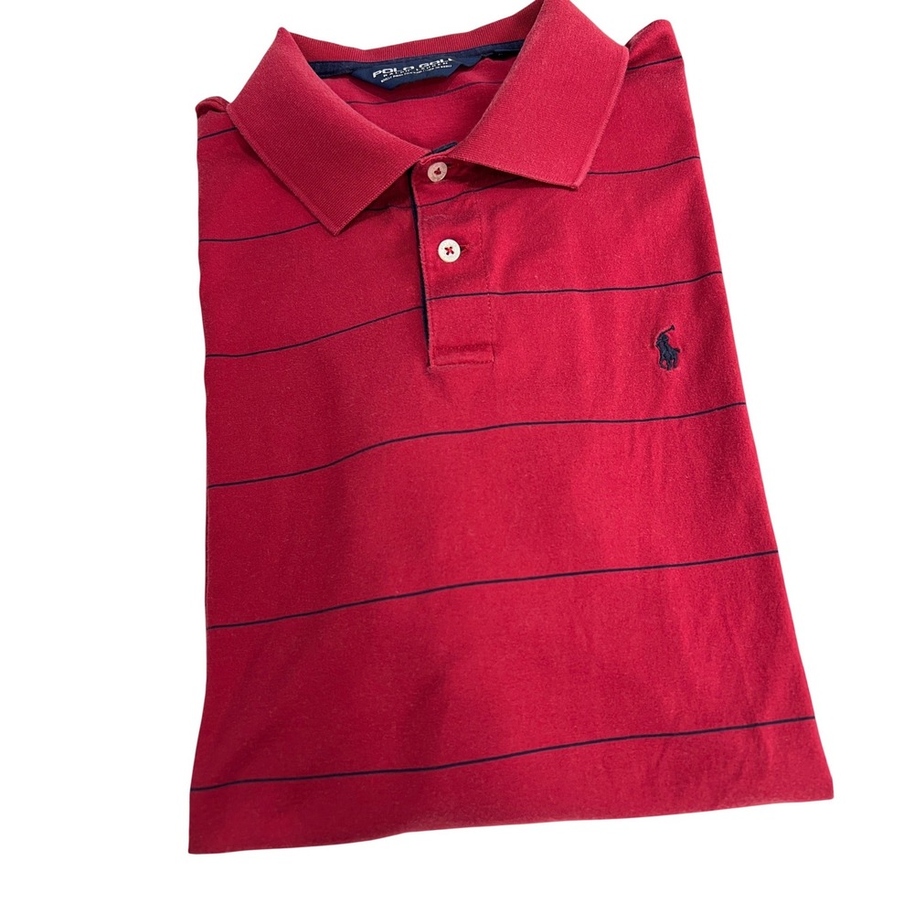 Polo Golf Ralph Lauren Polo Shirt Mens Large Red‎ Striped Pima Cotton SS Pony D8
